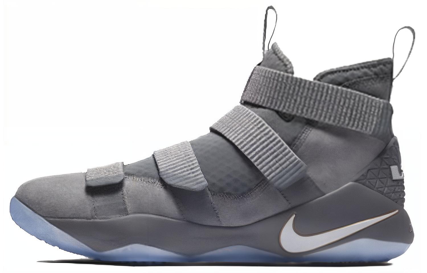 Nike Zoom soldier 11 comfortable shock-absorbing support mid-top basketball shoes men's silver foreign version