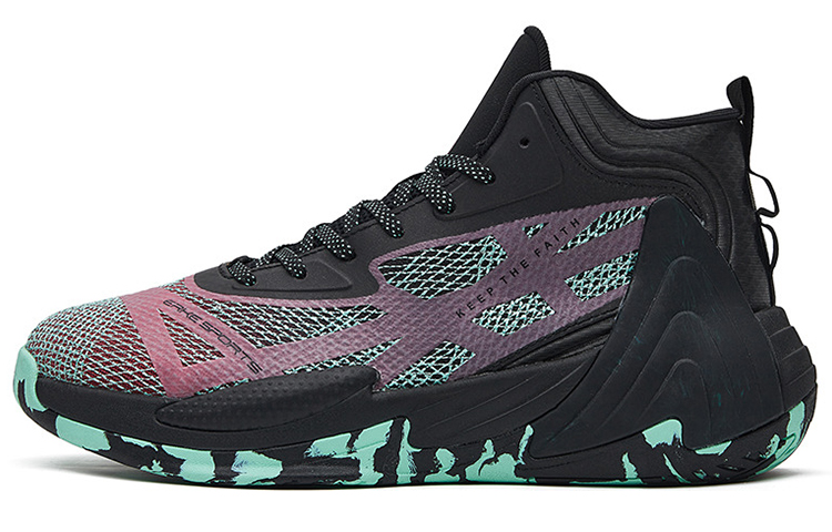 Erke Mid top Cushioning, Wear Resistant Performance Basketball Shoes Men’s Black Purple Green
