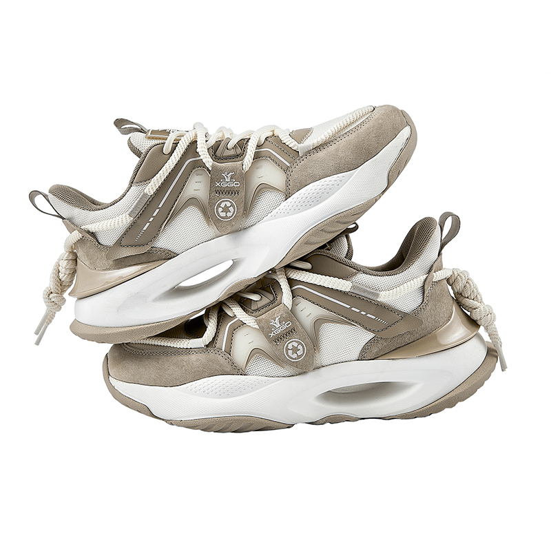 XIANG GUAN Athleisure Slip Resistant And Breathable Low top Chunky Sneakers Unisex Light Coffee