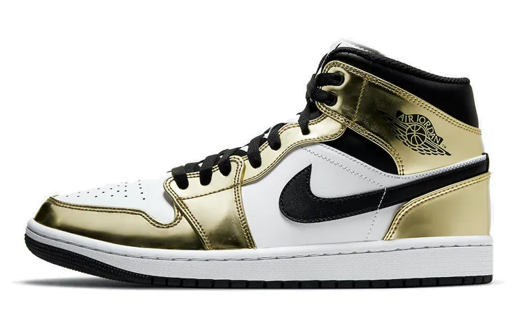 Jordan Air Jordan 1 Mid SE Metallic Gold Dazzling Cushioning Slip Resistant Abrasion Resistant Breathable High top