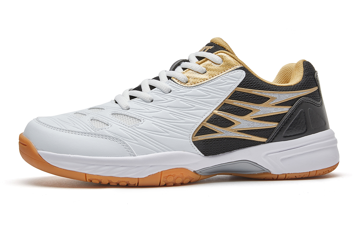 VOIT Cushioning, Slip Resistant, And Abrasion Resistant Low Top Badminton Shoes Unisex White Black Gold