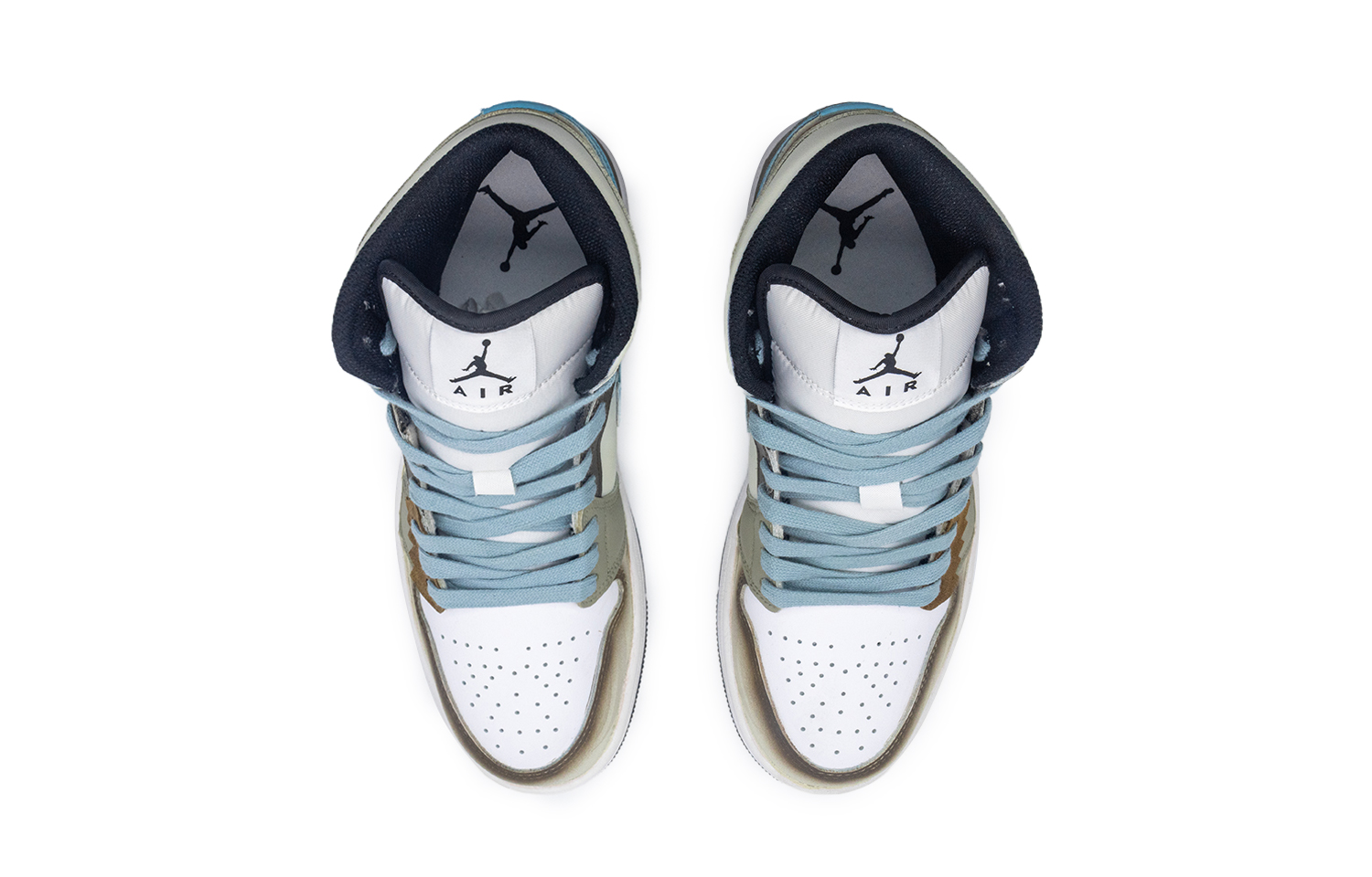 Jordan Air Jordan 1 Slip Resistant Mid top Vintage Basketball Shoes Men’s Brown Blue