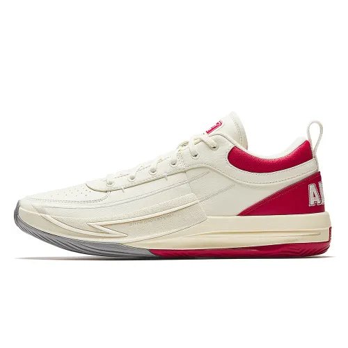 Anta Fengmang 1 Slip Resistant Abrasion Resistant Support Low top Nitrogen Technology Basketball Shoes Men's White Red