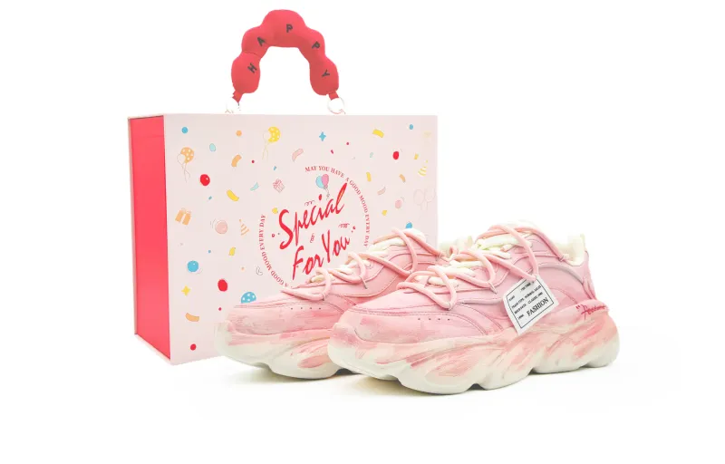 Anta Cat Paw Synthetic Leather Cushioning Slip Resistant Abrasion Resistant Low top Chunky Sneakers Women's Peach Pink