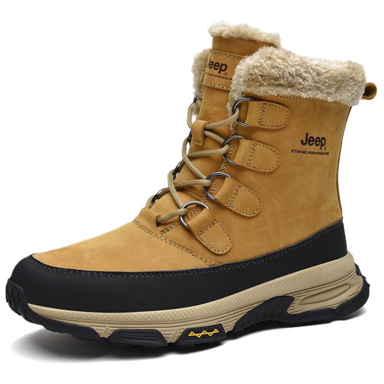 Jeep Top Grain Cow Leather Abrasion Resistant Thermal High top Mountaineering Shoes Men’s Gold