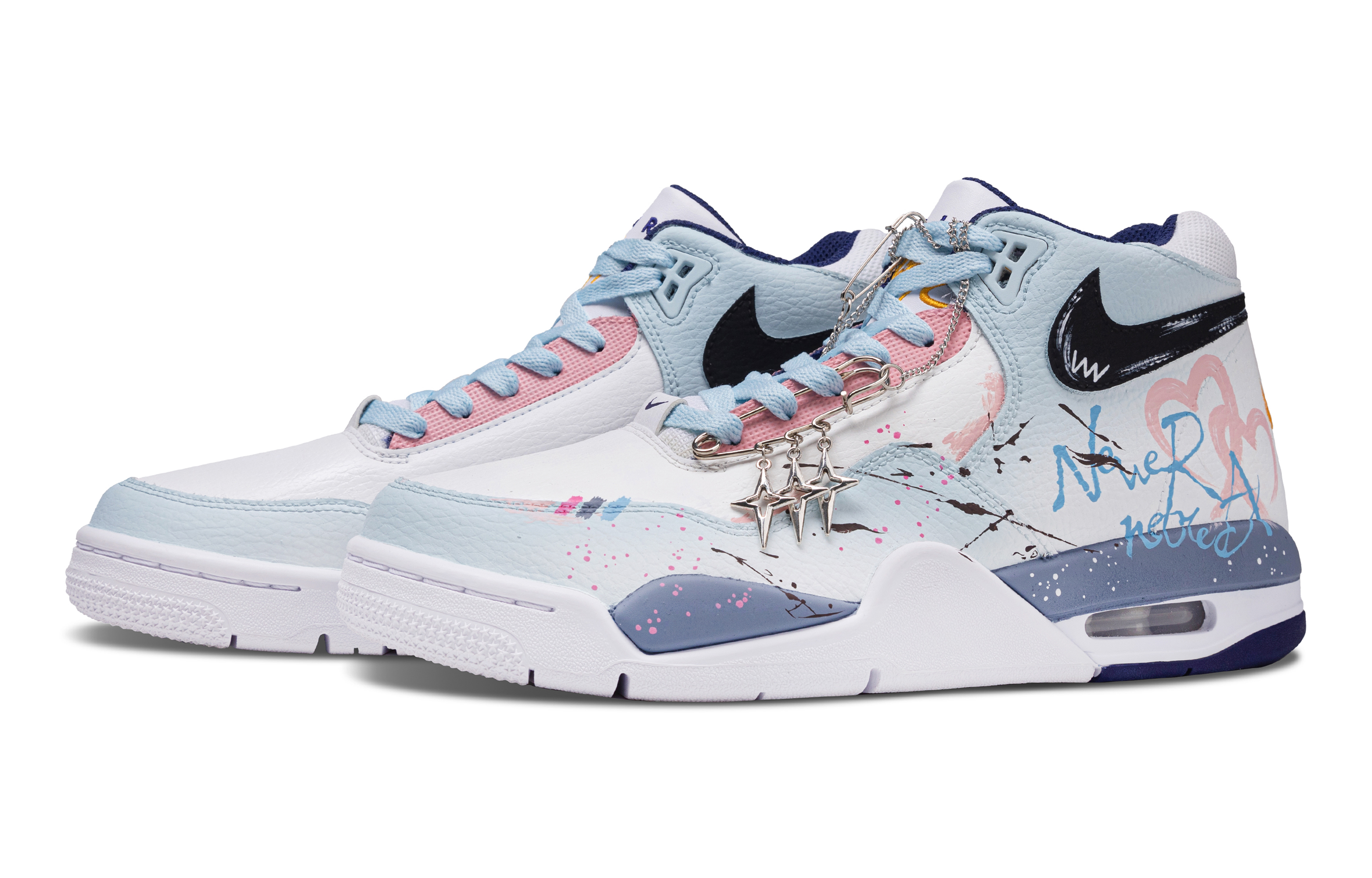 Nike Flight Legacy Heartbeat Story Abrasion Resistant Mid top Vintage Basketball Shoes Men’s White Blue Pink