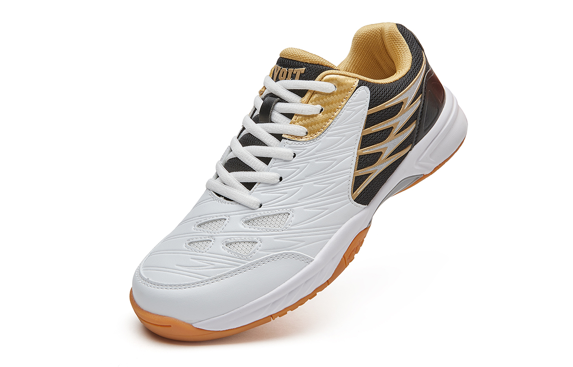 VOIT Cushioning, Slip Resistant, And Abrasion Resistant Low Top Badminton Shoes Unisex White Black Gold