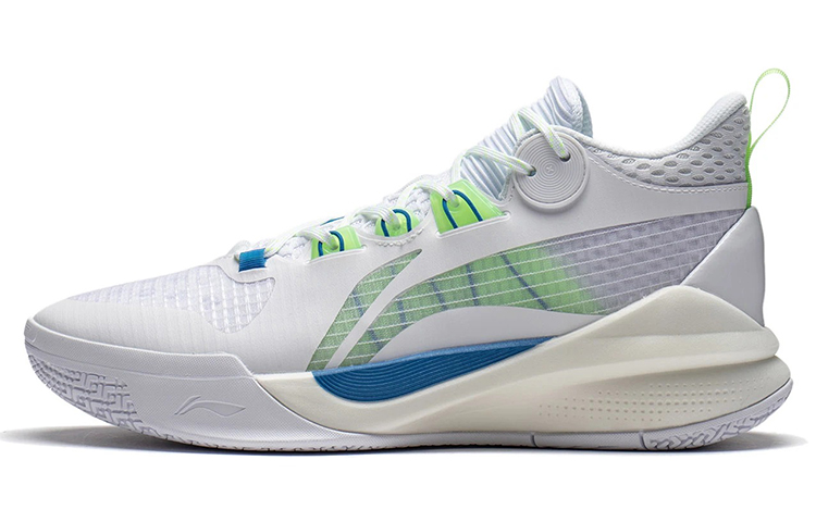 LiNing Li Ning Sonic 10 Team actual combat fabric synthetic leather TPU shock-absorbing anti-slip wear-resistant wrapping support mid-top Light Foam basketball shoes men's white green