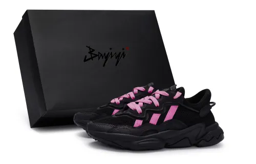 Adidas Originals Ozweego Breathable Moisture Wicking Coverage Low top Chunky Sneakers Unisex Black Rose Red