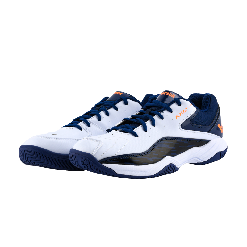 VICTOR Cushioning Slip Resistant Abrasion Resistant Low top Badminton Shoes Unisex White Navy Blue