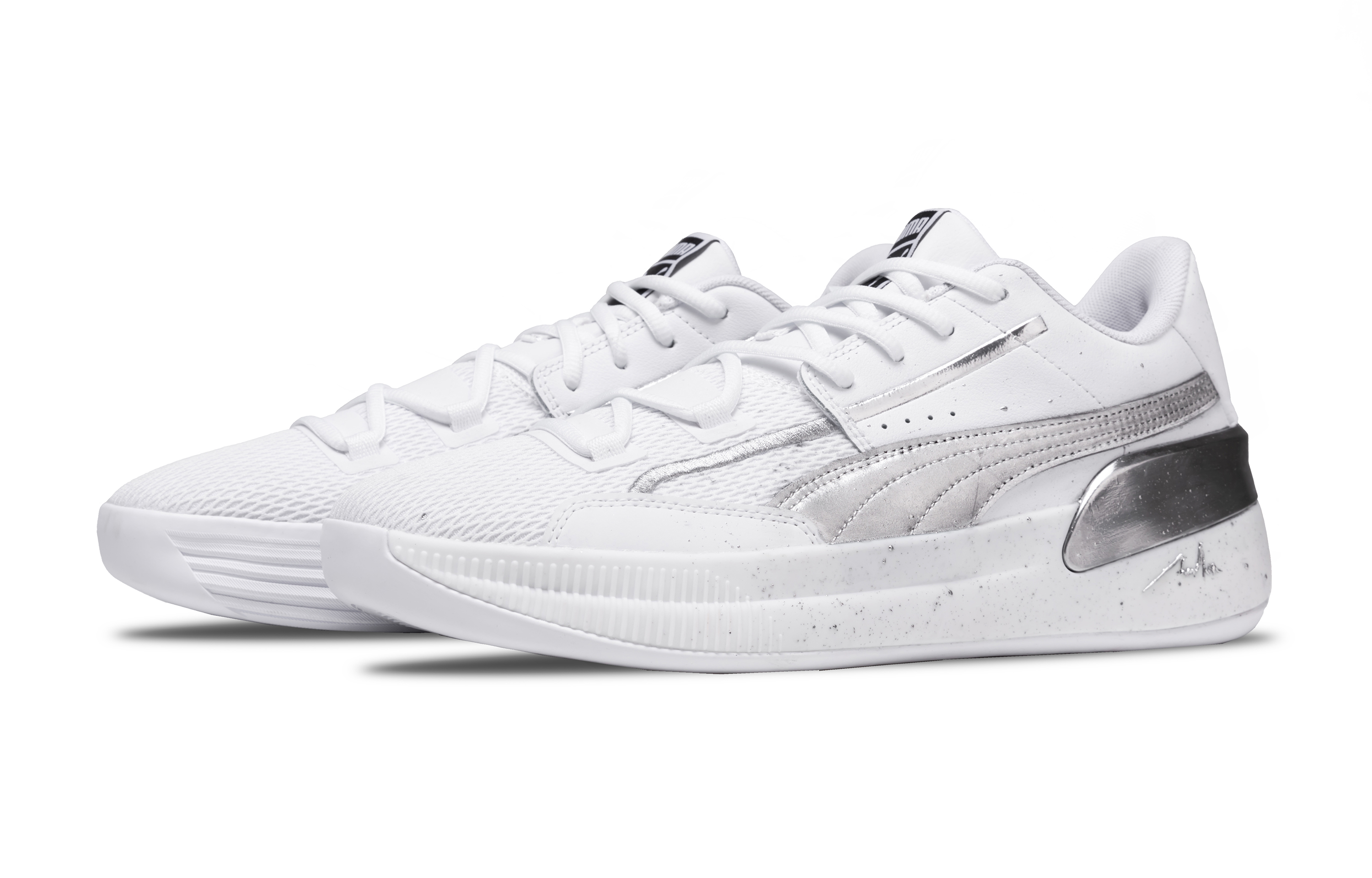 PUMA Clyde Hardwood Team Low top Basketball Shoes Unisex Silver White