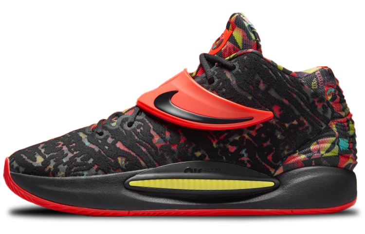 Nike KD 14 EP \"Ky-D\" round head comfortable middle-top Air Zoom Strobel basketball shoes men and women same style black and red color domestic version