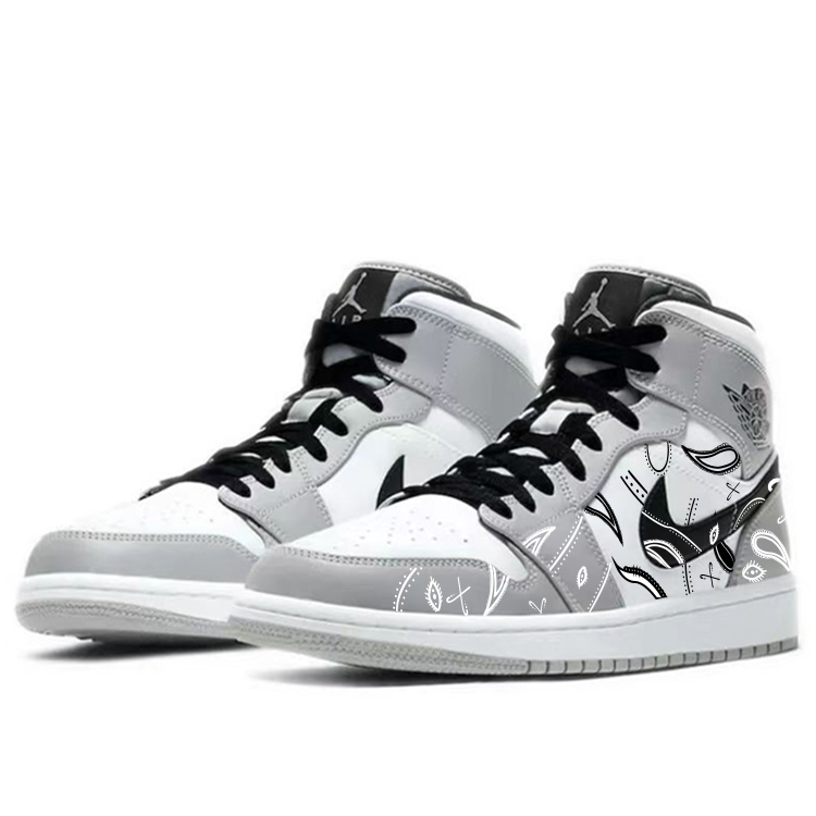 Jordan Air Jordan 1 Cushioning Slip Resistant Mid top Vintage Basketball Shoes Men’s Smoke Gray