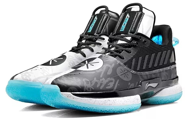 Li Ning WOW 7 Textile, Leather Cushioning Slip Resistant Abrasion Resistant Low top Basketball Shoes Men’s Black White