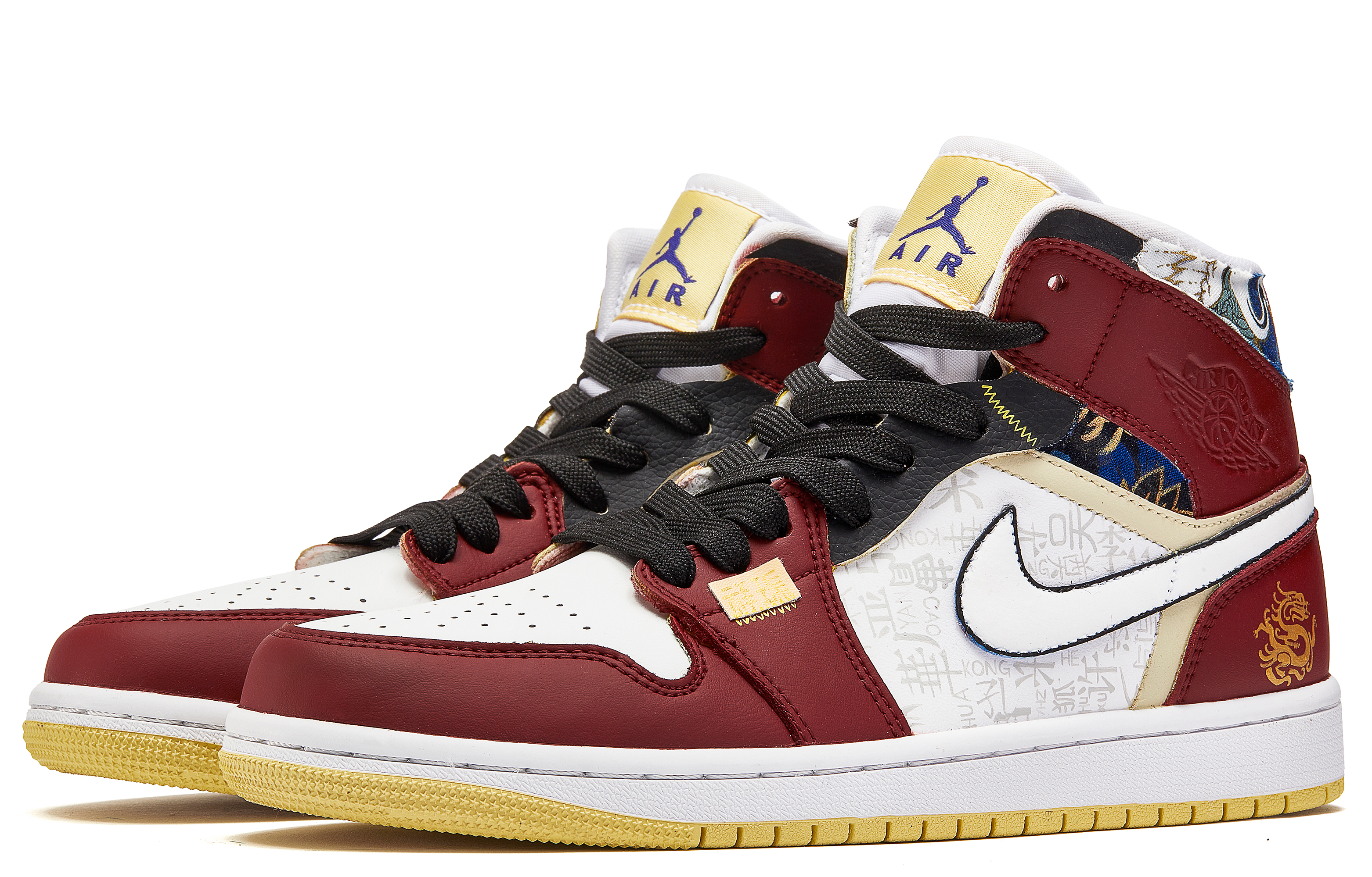 Jordan Air Jordan 1 Da Vinci Custom CNY Year Of The Dragon Limited Edition, Baigefu Mid top Vintage Basketball Shoes