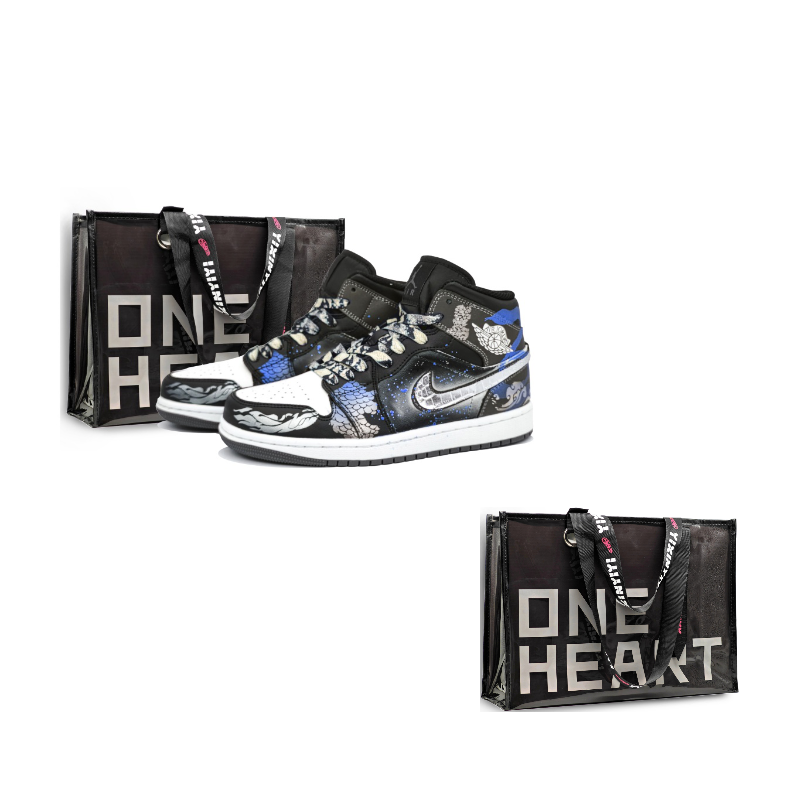 Jordan Air Jordan 1 Abrasion Resistant Abrasion Resistant Mid top Vintage Basketball Shoes Unisex Silver Snake Blue