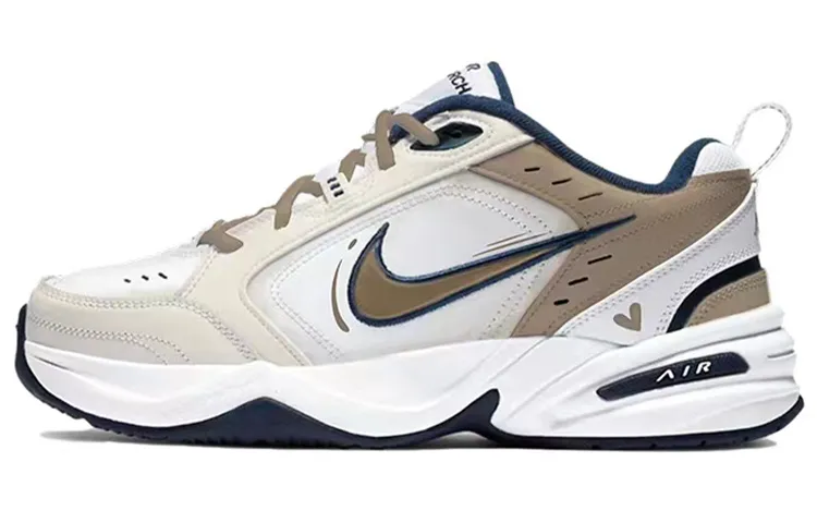 Nike Air Monarch 4 White Navy Height Increasing Height Increasing Low top Chunky Sneakers Unisex Brown White