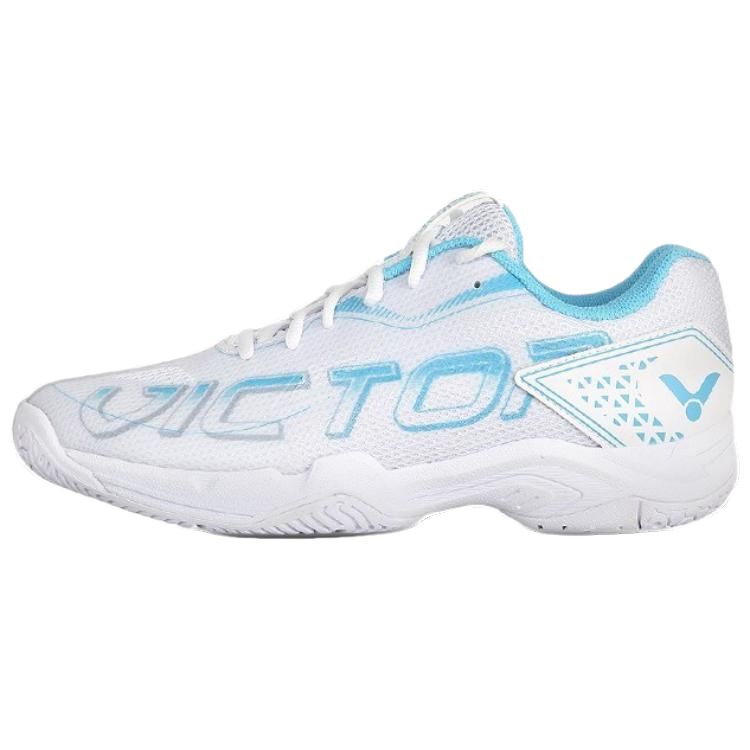 VICTOR Cushioning Slip Resistant Breathable Low top Badminton Shoes Unisex White Island Blue