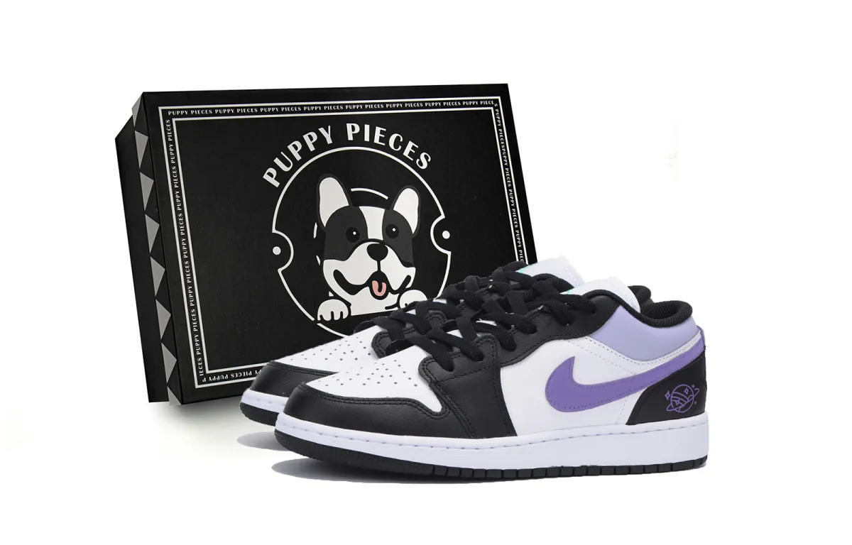 Jordan Air Jordan 1 Abrasion Resistant Slip Resistant Low top Vintage Basketball Shoes Men's Black White Purple