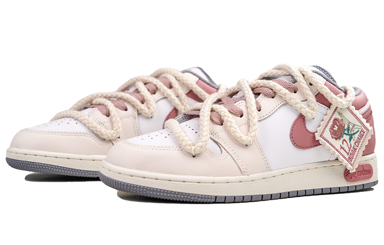 Jordan Air Jordan 1 Leather Cushioning Slip Resistant Abrasion Resistant Low top Vintage Basketball Shoes GS Light Pink