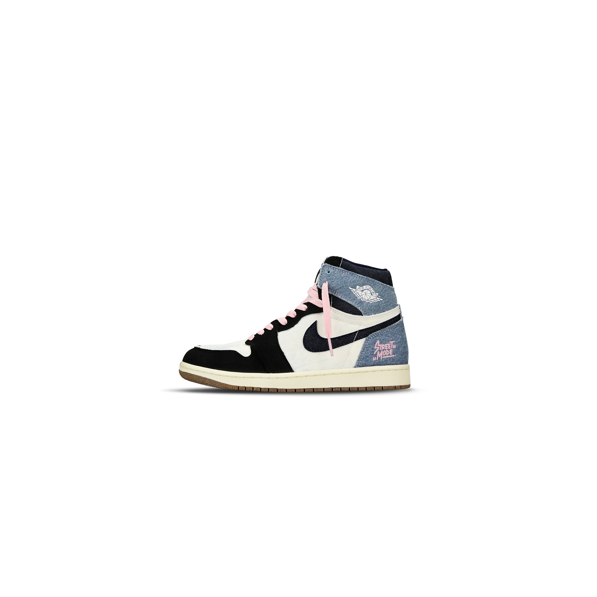 Jordan Air Jordan 1 Denim Slip Resistant Abrasion Resistant High top Vintage Basketball Shoes Unisex Black Blue Pink
