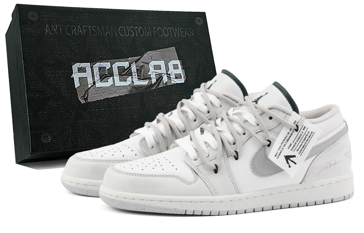 Jordan Air Jordan 1 Cushioning Abrasion Resistant Low top Vintage Basketball Shoes Unisex Gray White