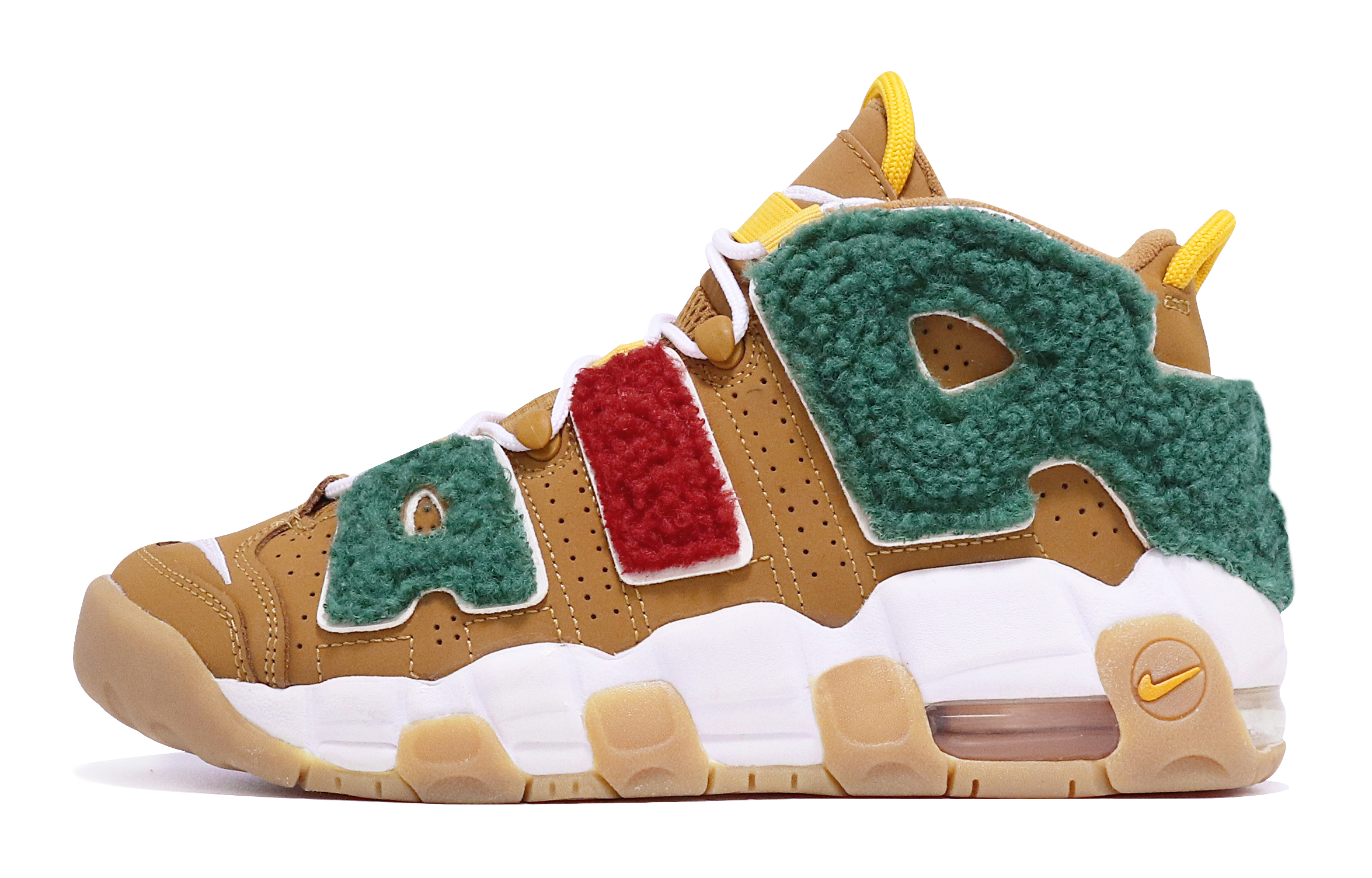 Nike Air More Uptempo Wheat Mid top Vintage Basketball Shoes GS Red Green Brown