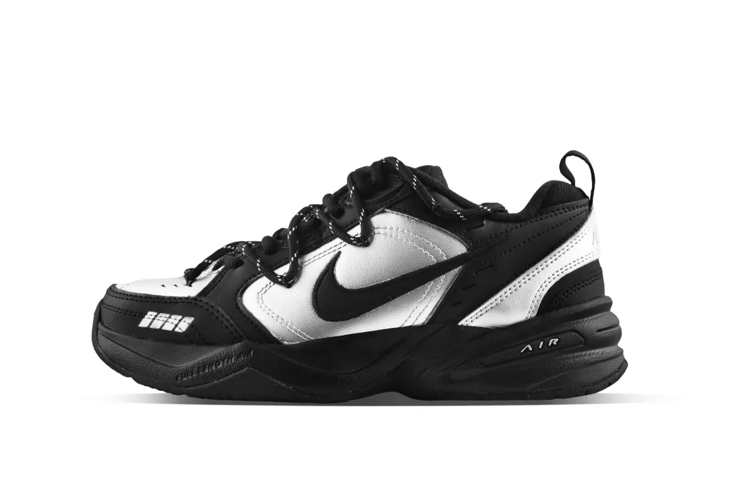 Nike Air Monarch 4 Slip Resistant, Abrasion Resistant, Lightweight Low top Chunky Sneakers Unisex Black Silver