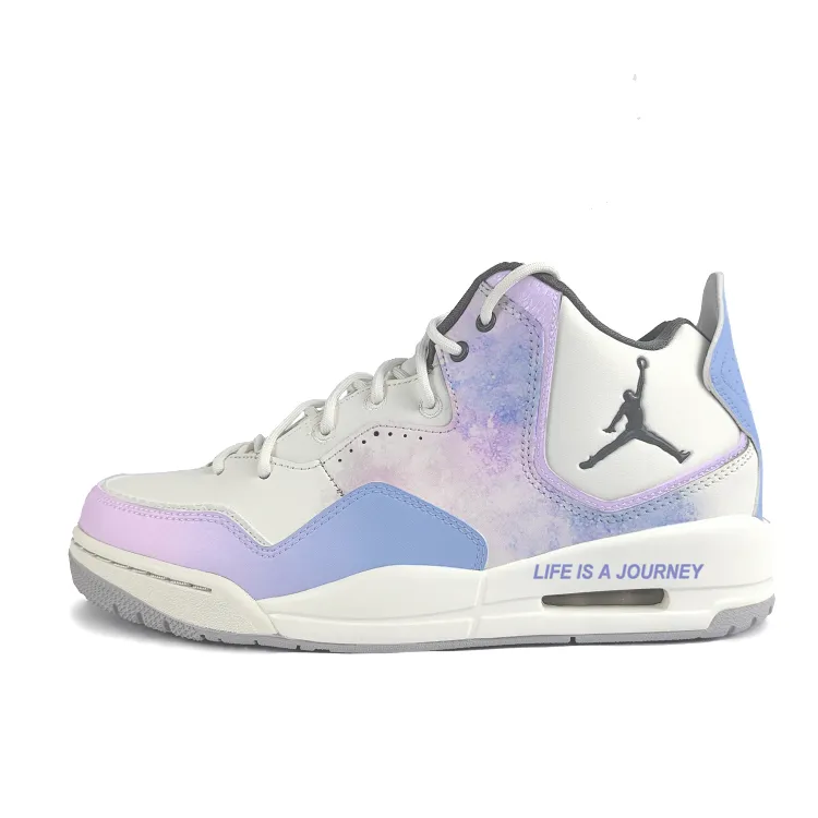 Jordan Courtside 23 Cushioning Slip Resistant Mid top Vintage Basketball Shoes Men's Purple White