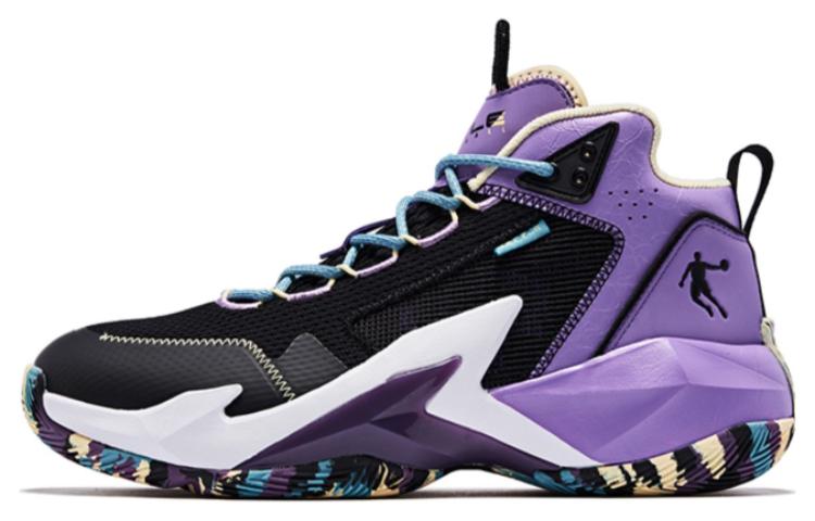QIAODAN Slip Resistant Abrasion Resistant High top Basketball Shoes Men’s Black Purple