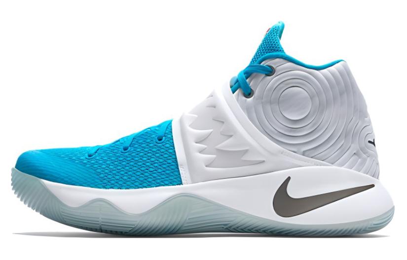 Nike Kyrie 2 \"Christmas\" Christmas OG model, round toe lace-up, mesh fabric, synthetic leather, shock-absorbing, non-slip, wear-resistant and lightweight, mid-top practical basketball shoes, men's white and blue