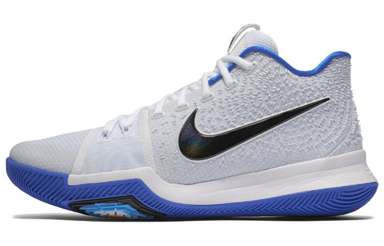 Nike Kyrie 3 Hyper Cobalt Duke Kyrie 3 Round Toe Lace Shock Absorbing Support Mid Top Practical Basketball Shoes Men's White Blue