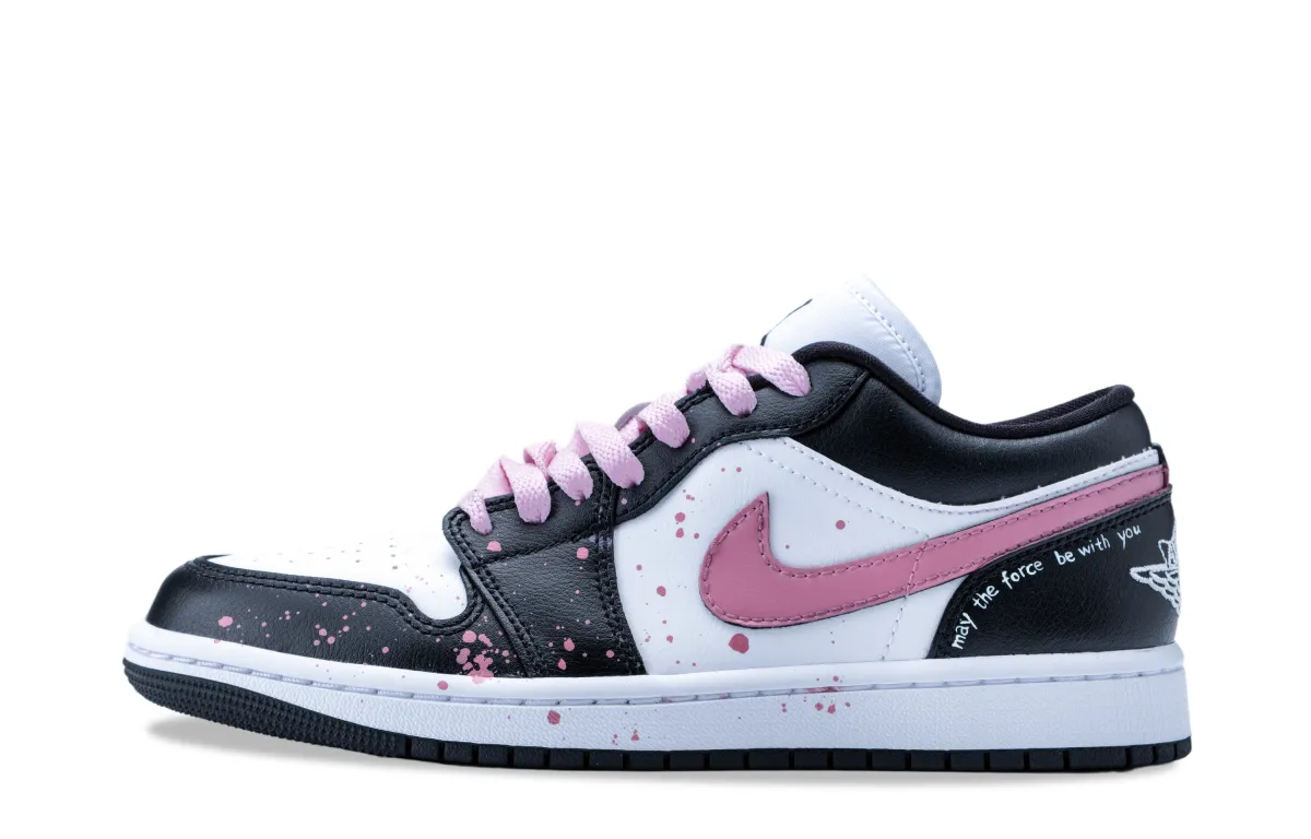Jordan Air Jordan 1 Slip Resistant Low top Vintage Basketball Shoes Women's Black Pink