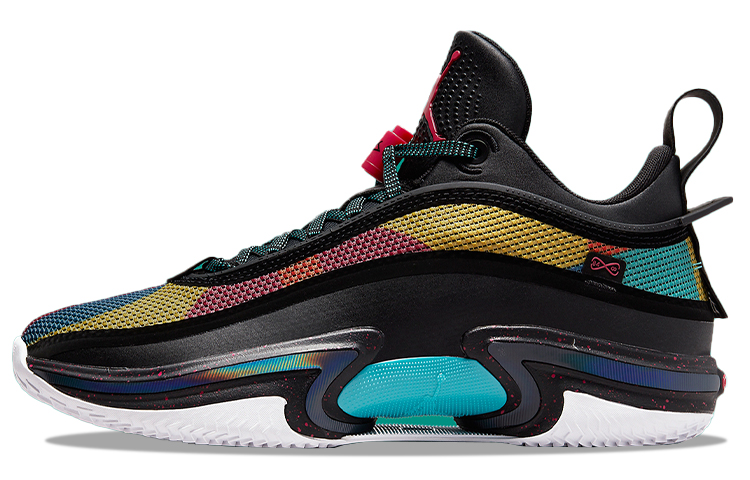 Jordan Air Jordan 36 Low round toe lace-up, shock-absorbing, non-slip, wear-resistant, breathable, wrapped support, low-top basketball shoes, men's black rainbow