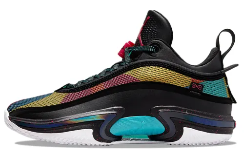Jordan Air Jordan 36 Low round toe lace-up, shock-absorbing, non-slip, wear-resistant, breathable, wrapped support, low-top basketball shoes, men's black rainbow