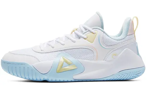 PEAK Fengji Basketball Shoes Men's Low Top All White Fine Blue