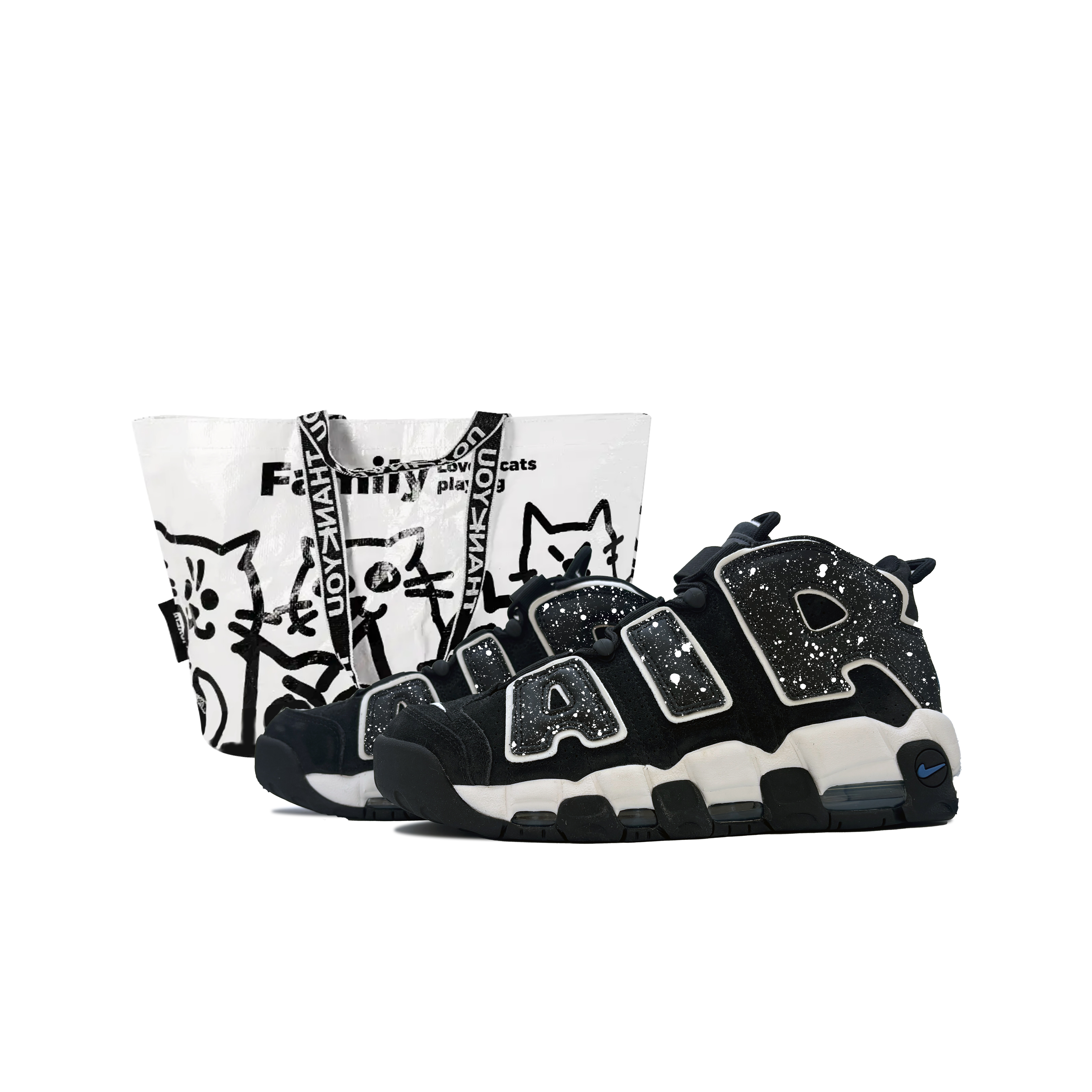 Nike Air More Uptempo Slip Resistant Abrasion Resistant Mid top Vintage Basketball Shoes Men’s Black