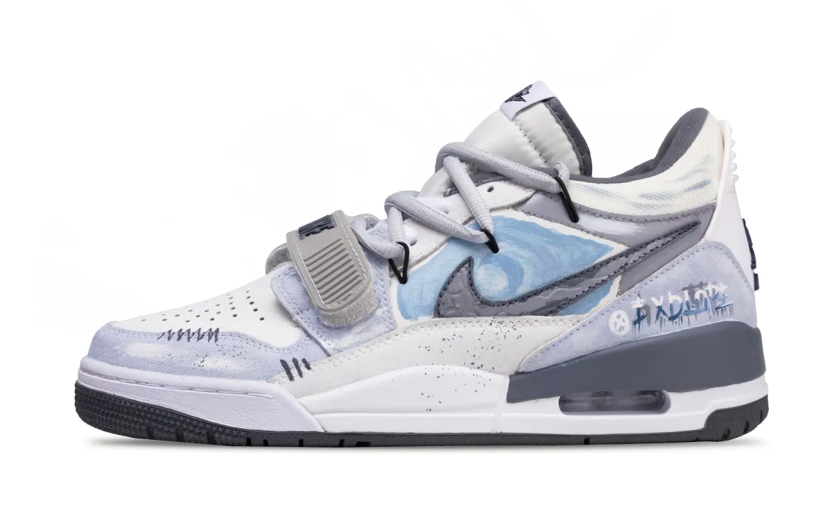 Jordan Legacy 312 Time Swirl Abrasion Resistant Abrasion Resistant Low top Vintage Basketball Shoes Men's White Blue