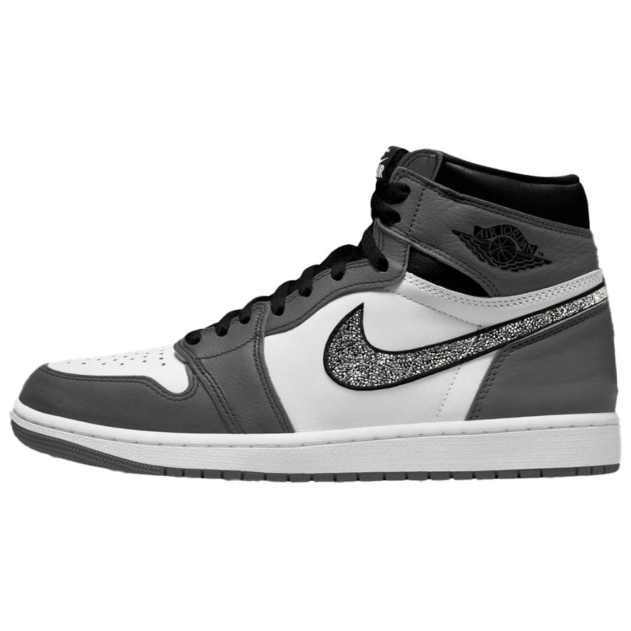 Swarovski x Jordan Air Jordan 1 Slip Resistant Abrasion Resistant High top Vintage Basketball Shoes Women's Gray White