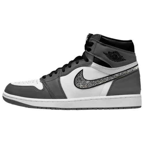 Swarovski x Jordan Air Jordan 1 Slip Resistant Abrasion Resistant High top Vintage Basketball Shoes Women's Gray White