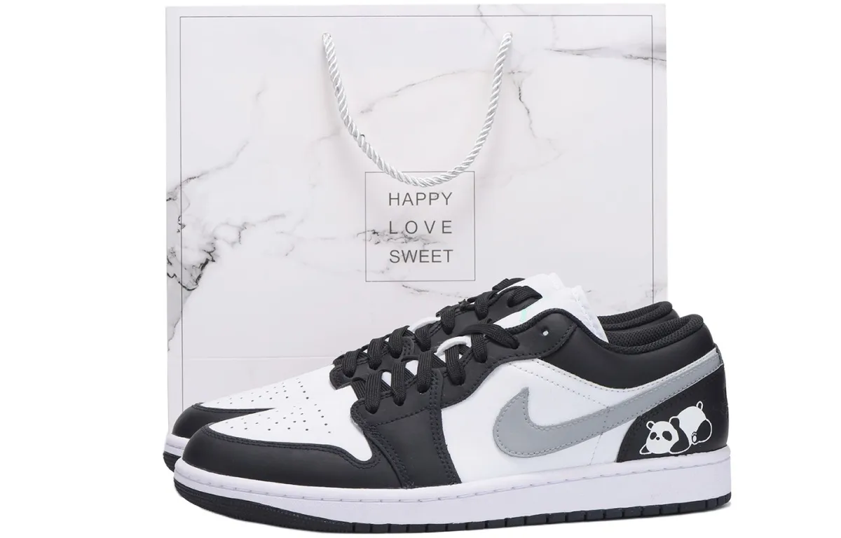 Jordan Air Jordan 1 Slip Resistant Abrasion Resistant Low top Vintage Basketball Shoes Men's Black Gray