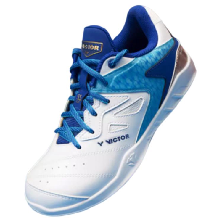 VICTOR Cushioning Slip Resistant Low top Badminton Shoes Unisex White Blue