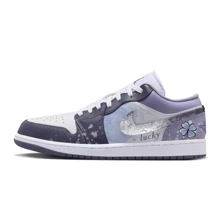 Jordan Air Jordan 1 Slip Resistant Abrasion Resistant Low top Vintage Basketball Shoes Men's Purple White