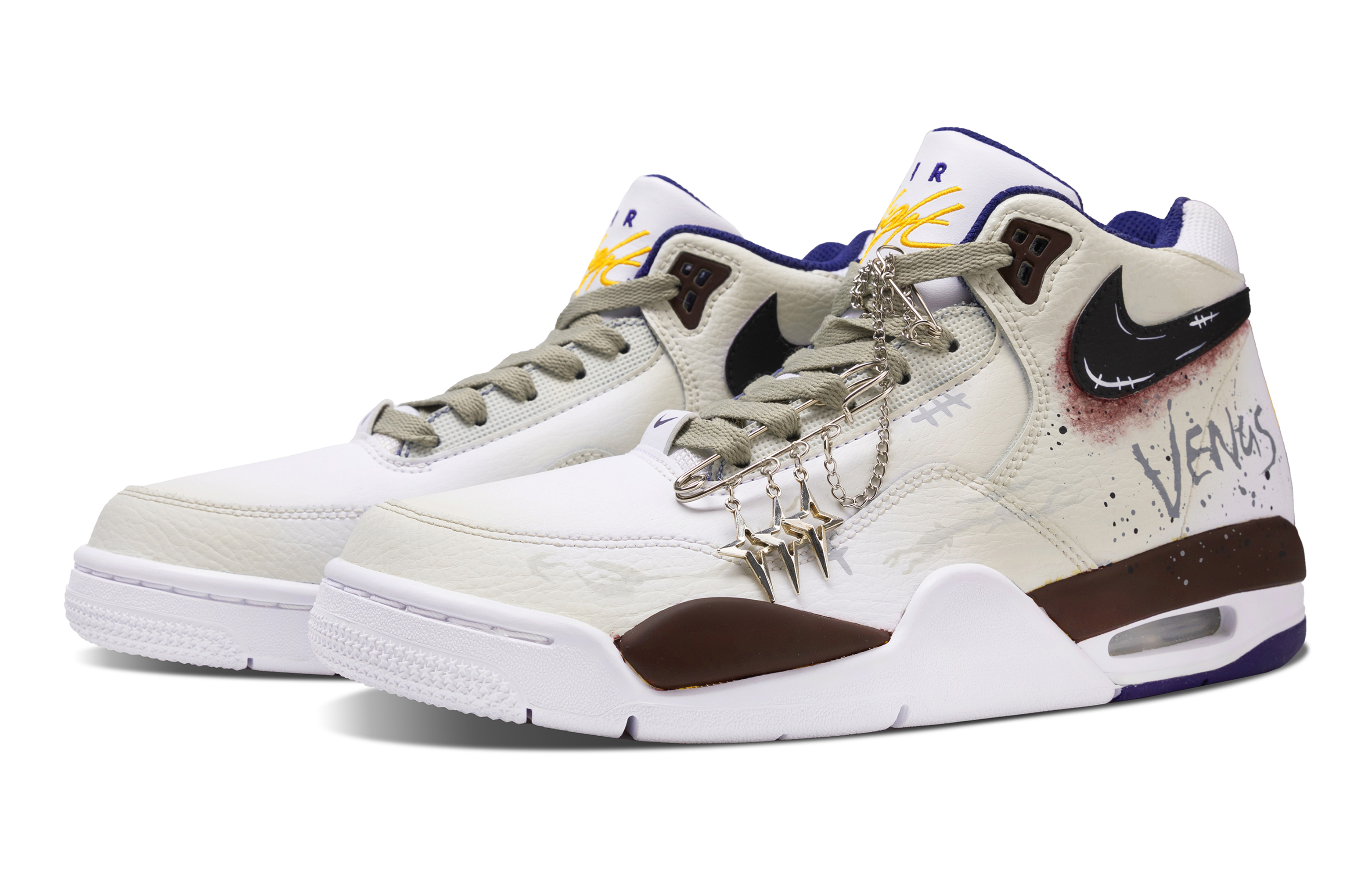 Nike Flight Legacy Forbidden Ground Anti Slip Wear Resistant Mid Top Vintage Basketball Shoes Men’s White Brown