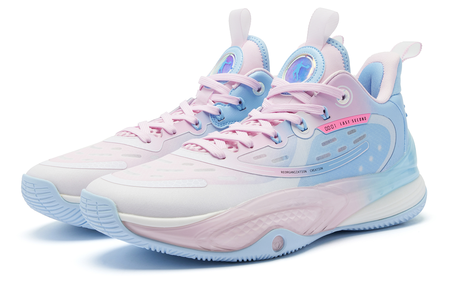 QIAODAN Killing Move 3.0 Cushioning, Wear Resistant Mid top Basketball Shoes Men’s Blue White Pink