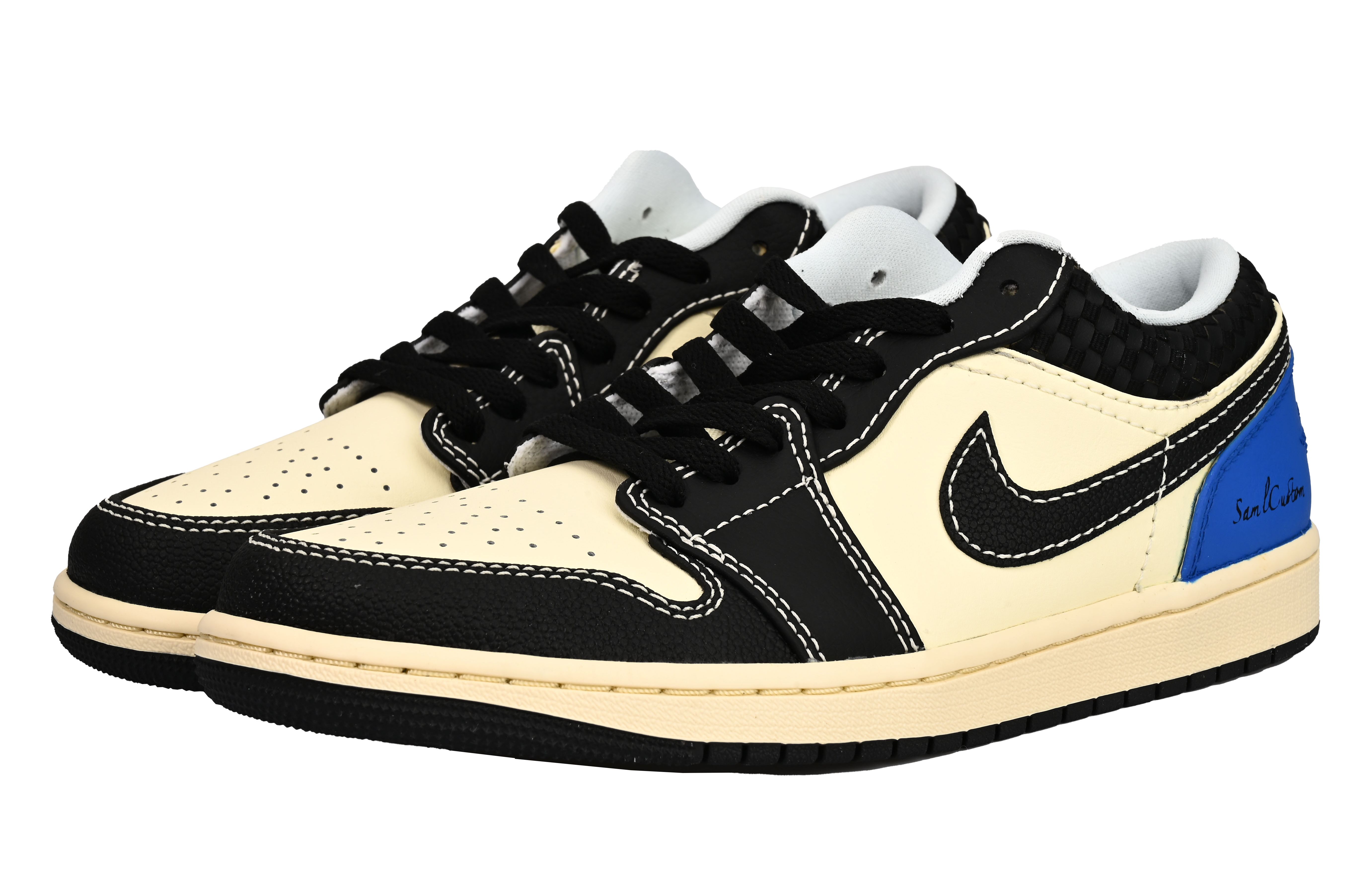 Jordan Air Jordan 1 Breathable Low top Vintage Basketball Shoes Men’s Beige Black Blue