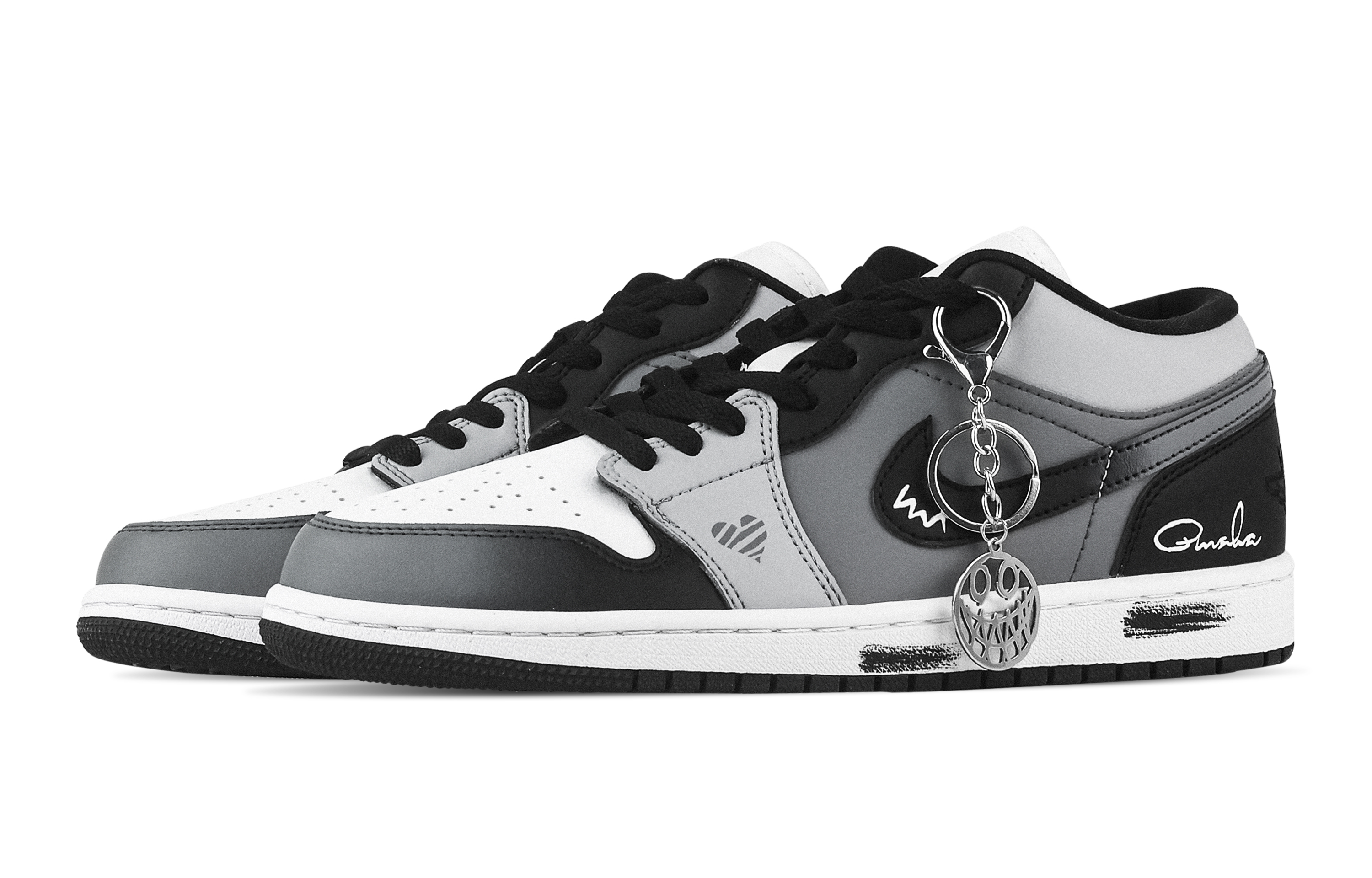 Jordan Air Jordan 1 Silent, Heart Box Low top Vintage Basketball Shoes Unisex Black White Gray