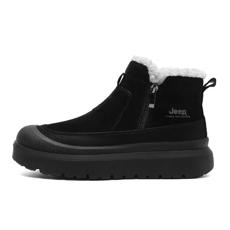 Jeep Thermal Waterproof Abrasion Resistant Height Increasing Coverage Balance Comfortable Short Snow Boots Men's Black