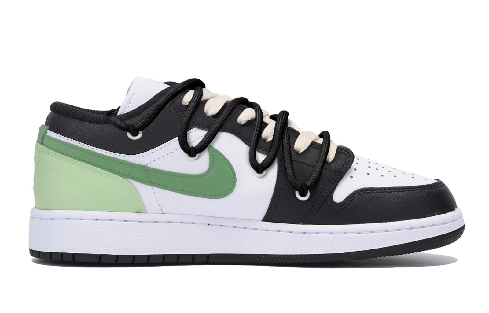 Jordan Air Jordan 1 Slip Resistant Abrasion Resistant Low top Vintage Basketball Shoes Men’s Black White Green