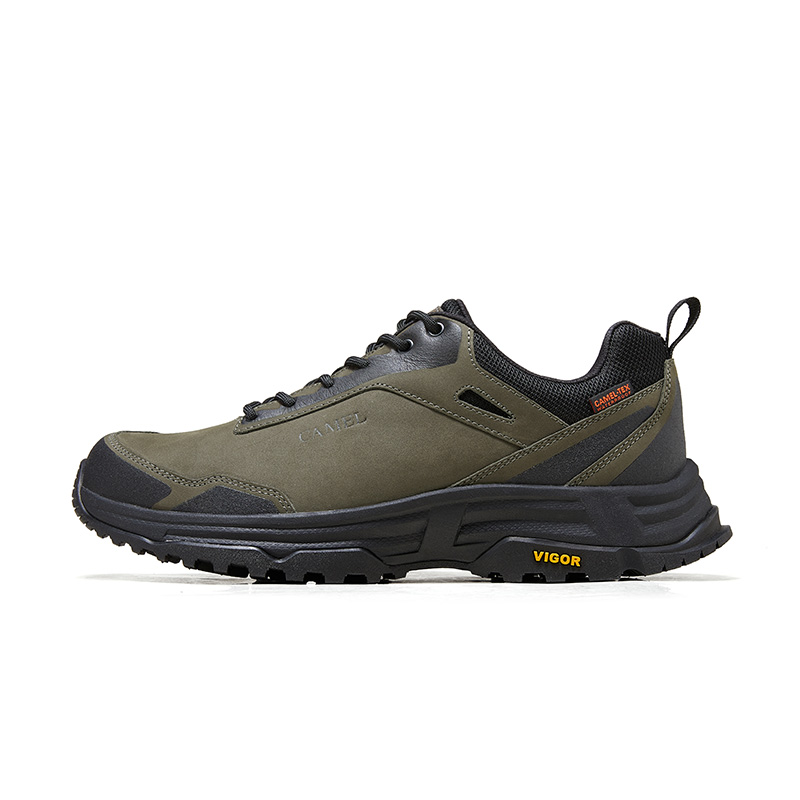 CAMEL Cow Leather Cushioning Slip Resistant Abrasion Resistant Low top Outdoor Shoes Men’s Black Green